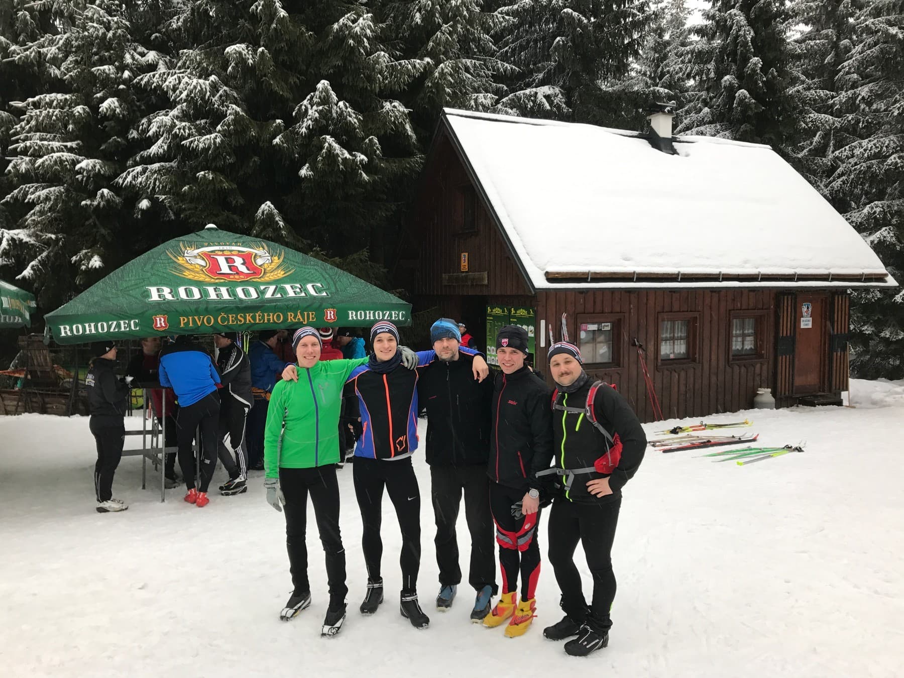Meeting Thomas (in the middle) by a small bar in the woods